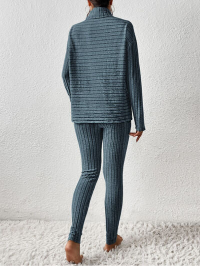Blue Zone Planet |  Ribbed Turtleneck Top and Pants Set BLUE ZONE PLANET