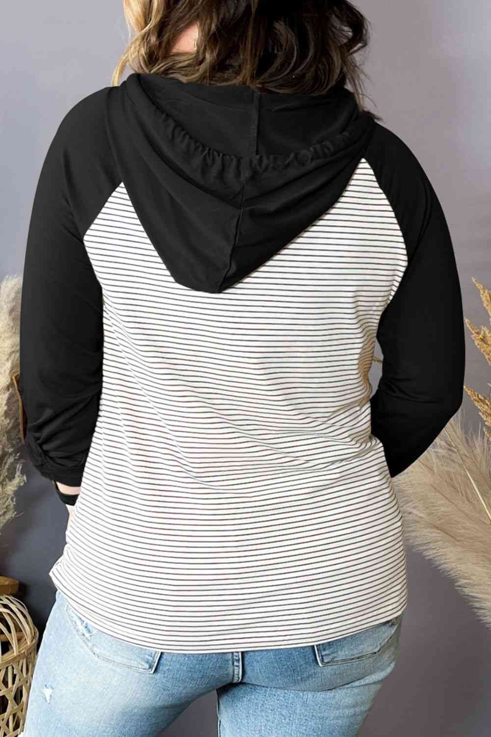 Blue Zone Planet | Plus Size Striped Long Sleeve Hoodie BLUE ZONE PLANET