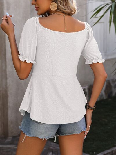 Blue Zone Planet | Ruched V-Neck Flounce Sleeve Blouse BLUE ZONE PLANET