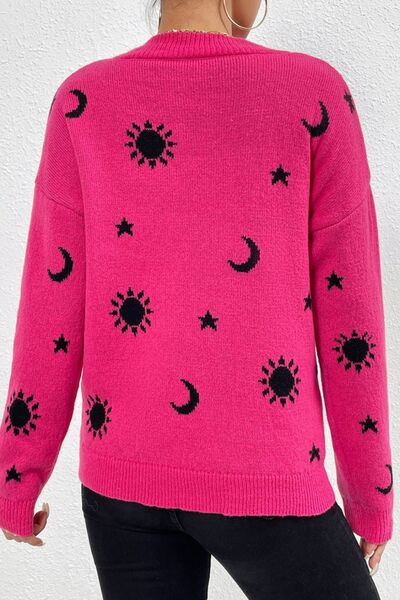 Blue Zone Planet | Graphic Mock Neck Dropped Shoulder Sweater BLUE ZONE PLANET