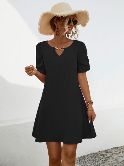 Blue Zone Planet | Chain Notched Short Sleeve Dress BLUE ZONE PLANET