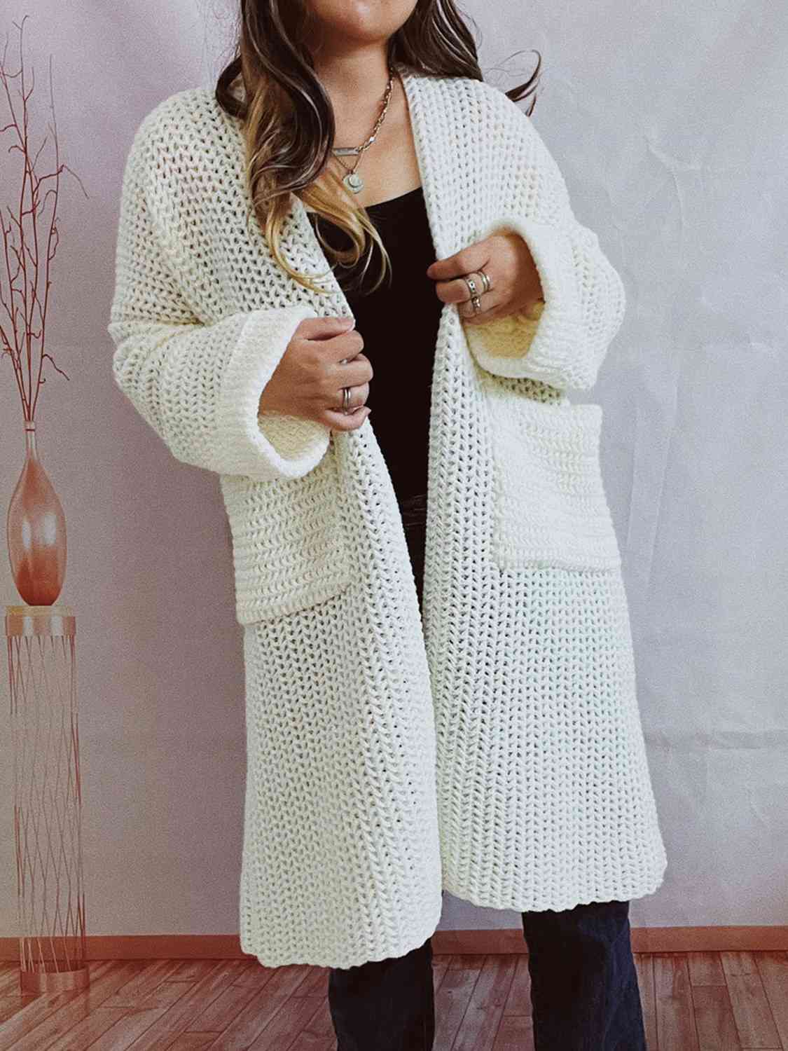 Open Front Long Sleeve Cardigan with Pockets BLUE ZONE PLANET