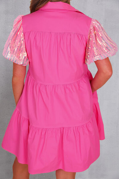 Blue Zone Planet | Sequin Button Up Tiered Dress BLUE ZONE PLANET