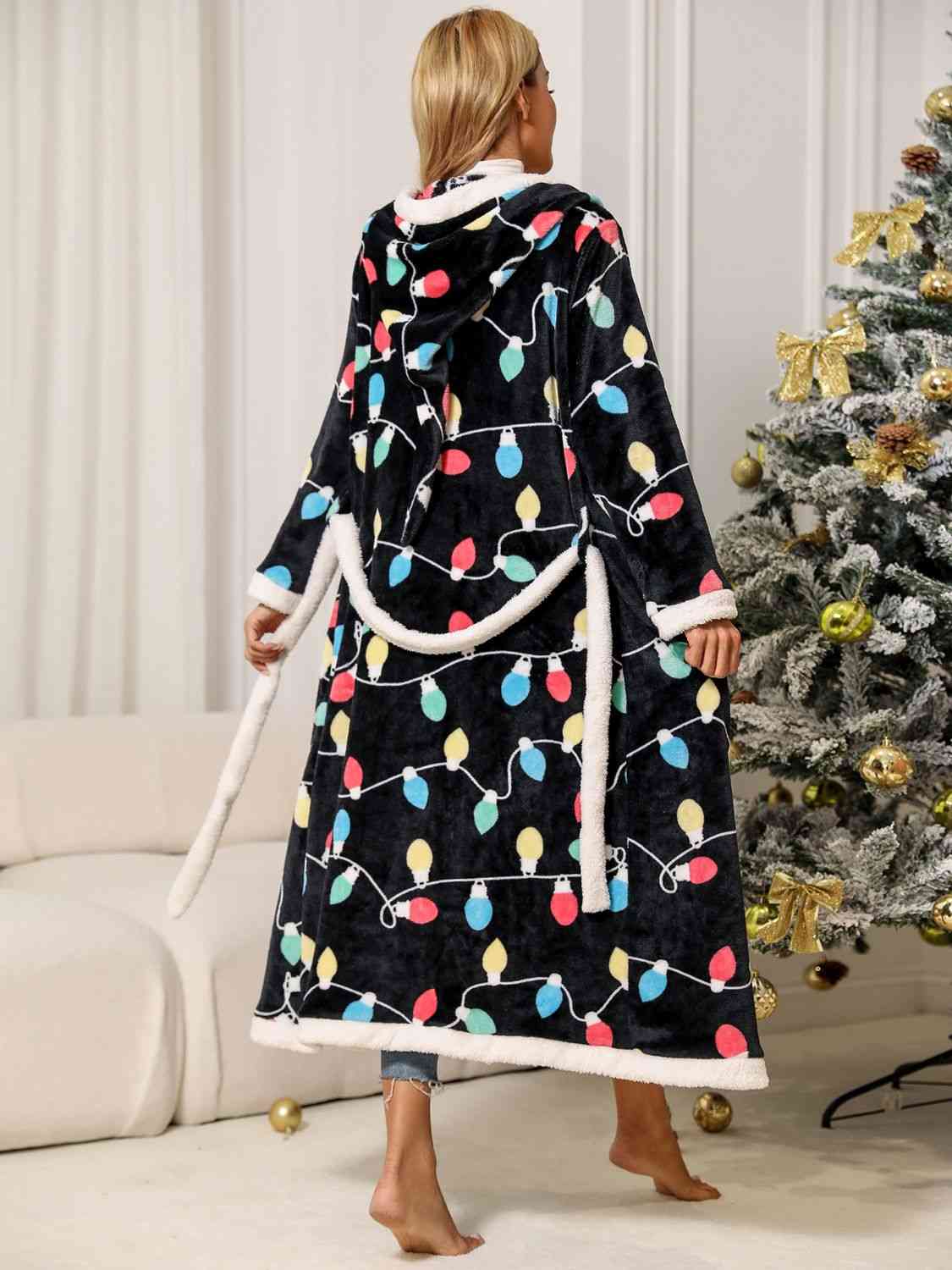 Tie Waist Hooded Robe BLUE ZONE PLANET