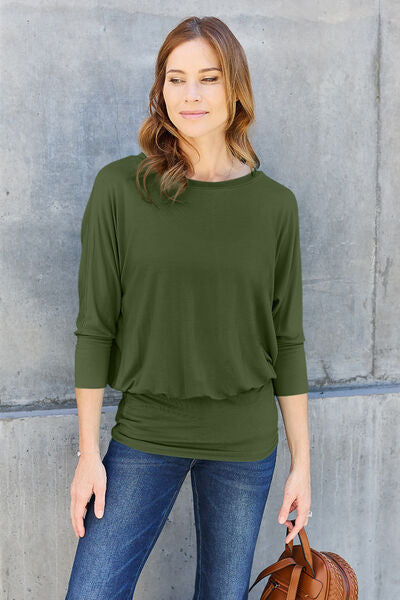 Blue Zone Planet | Basic Bae Full Size Round Neck Batwing Sleeve Blouse BLUE ZONE PLANET
