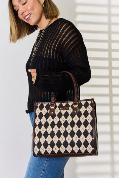 David Jones Argyle Pattern PU Leather Handbag BLUE ZONE PLANET