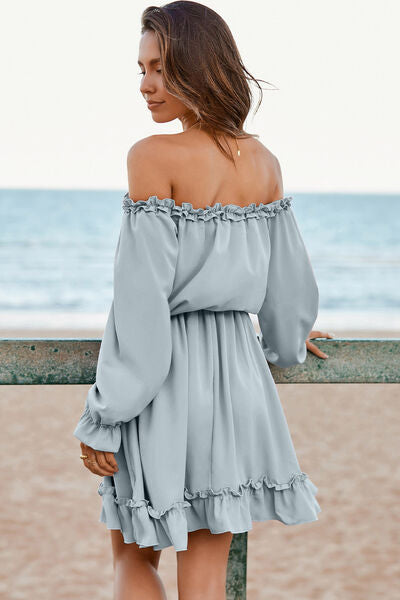 Blue Zone Planet | Frill Off-Shoulder Flounce Sleeve Dress BLUE ZONE PLANET
