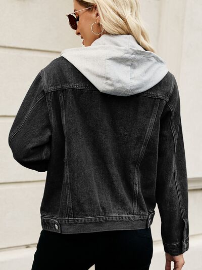Blue Zone Planet | Drawstring Hooded Button Up Denim Jacket BLUE ZONE PLANET