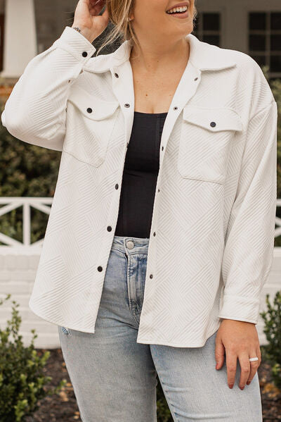 Blue Zone Planet | Plus Size Snap Down Dropped Shoulder Jacket BLUE ZONE PLANET