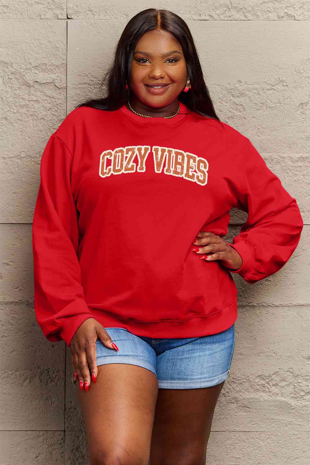 Blue Zone Planet | Simply Love Full Size COZY VIBES Graphic Sweatshirt BLUE ZONE PLANET