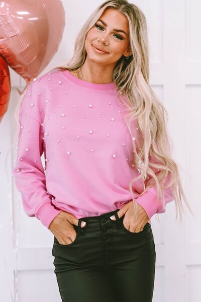 Blue Zone Planet | Pearl Round Neck Dropped Shoulder Sweatshirt BLUE ZONE PLANET