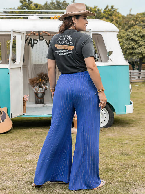 Plus Size Striped Wide-Leg Pants BLUE ZONE PLANET