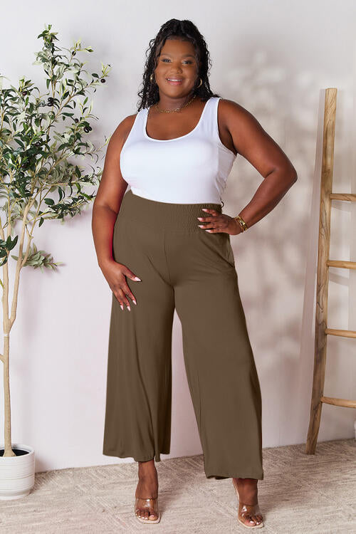 Double Take Full Size Smocked Wide Waistband Wide Leg Pants BLUE ZONE PLANET