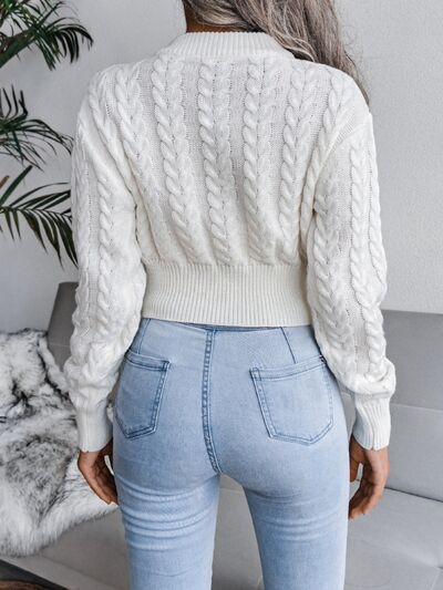 Blue Zone Planet | Cable-Knit Round Neck Sweater BLUE ZONE PLANET