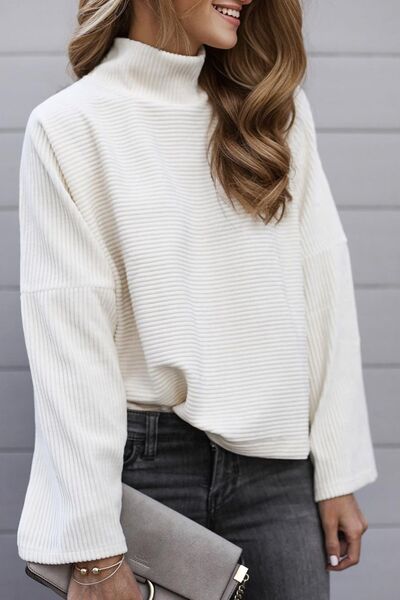 Blue Zone Planet | Turtleneck Slit Dropped Shoulder Sweater BLUE ZONE PLANET
