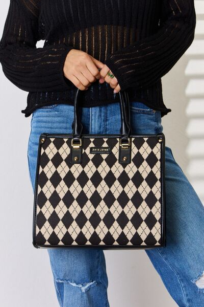 David Jones Argyle Pattern PU Leather Handbag BLUE ZONE PLANET