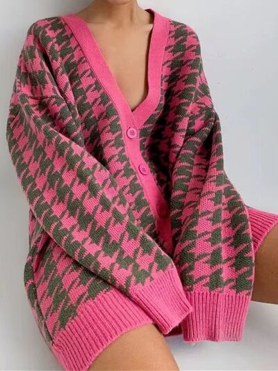 Blue Zone Planet | Houndstooth Button Up Long Sleeve Cardigan BLUE ZONE PLANET