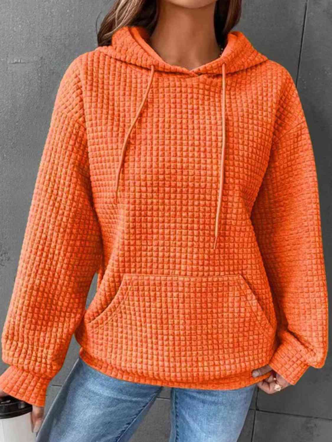 Blue Zone Planet | Textured Drawstring Drop Shoulder Hoodie BLUE ZONE PLANET