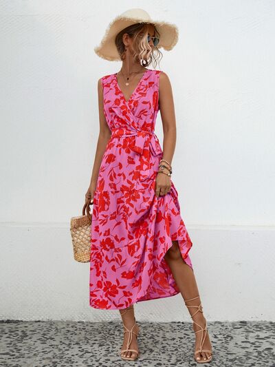 Blue Zone Planet | Tied Printed Surplice Tiered Dress BLUE ZONE PLANET
