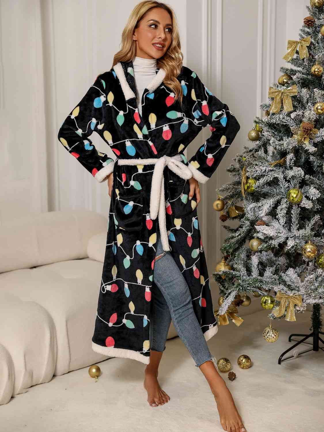 Tie Waist Hooded Robe BLUE ZONE PLANET