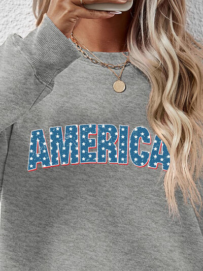 Blue Zone Planet | AMERICA Round Neck Dropped Shoulder Sweatshirt BLUE ZONE PLANET