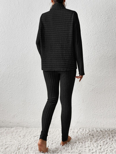 Blue Zone Planet |  Ribbed Turtleneck Top and Pants Set BLUE ZONE PLANET