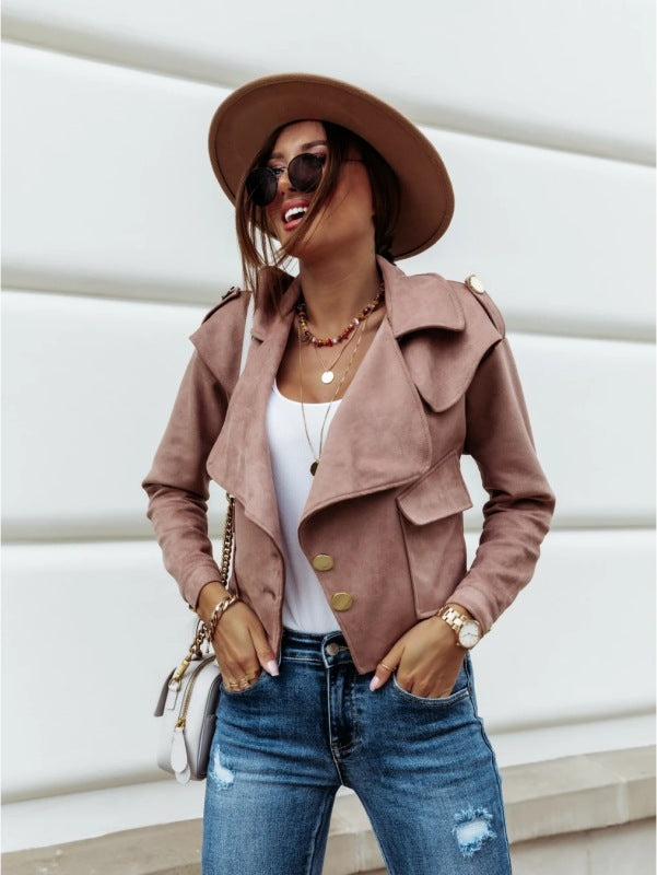 Lapel velvet long sleeve leather jacket best sale