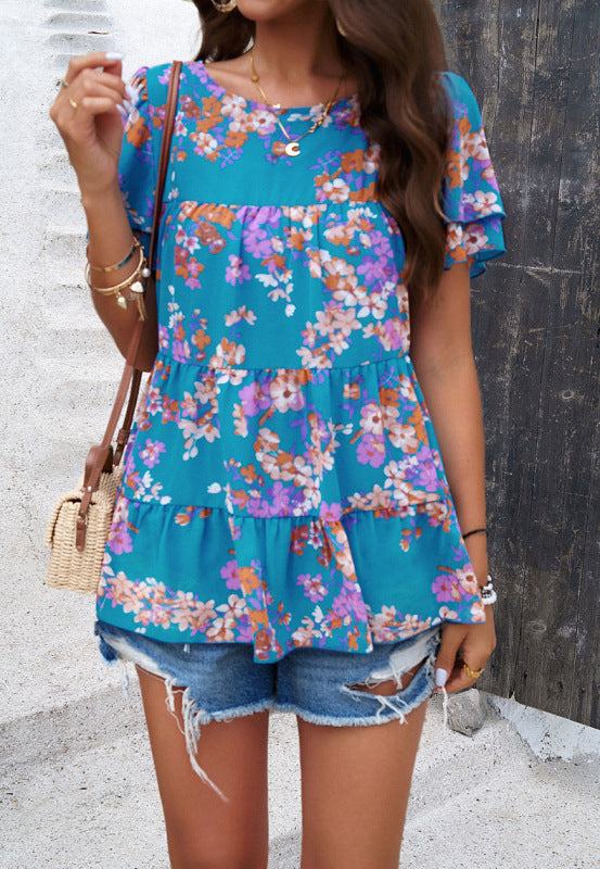 Celeste's printed short-sleeved top blouse BLUE ZONE PLANET