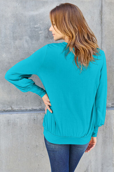 Blue Zone Planet | Basic Bae Full Size V-Neck Lantern Sleeve Blouse BLUE ZONE PLANET