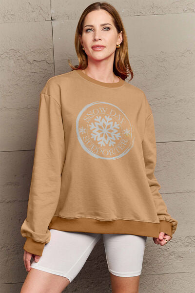 Blue Zone Planet | Simply Love Full Size SNOW DAY SUPPORTER Round Neck Sweatshirt BLUE ZONE PLANET