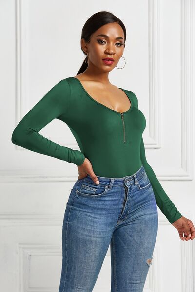 Blue Zone Planet | Half Zip Scoop Neck Long Sleeve Bodysuit BLUE ZONE PLANET