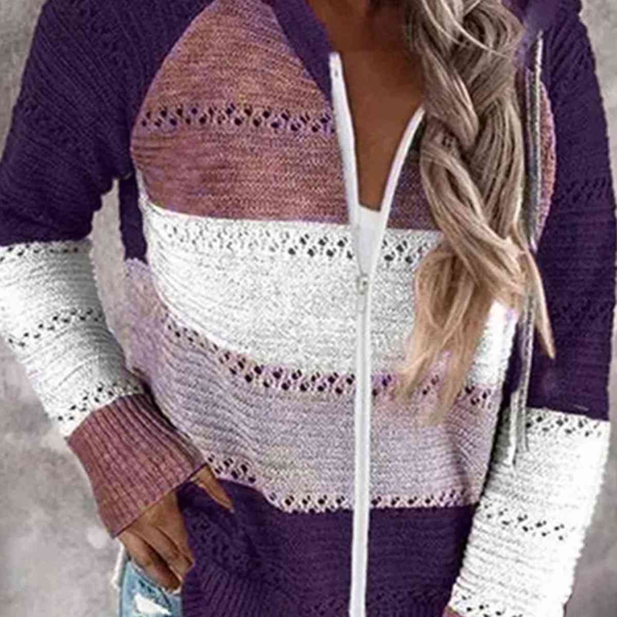 Color Block Drawstring Hooded Sweater BLUE ZONE PLANET