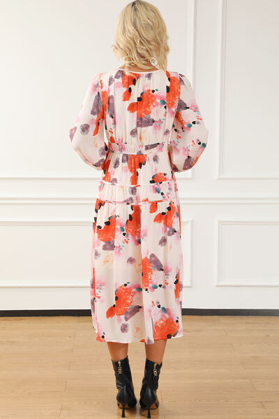 Blue Zone Planet | Printed V-Neck Balloon Sleeve Dress BLUE ZONE PLANET