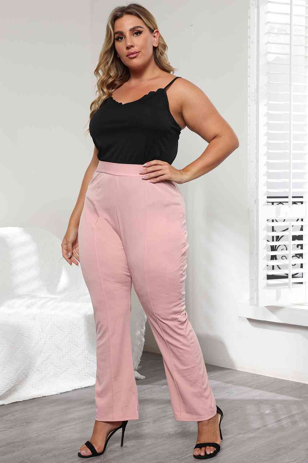 Plus Size Seamed Detail Plain Pants BLUE ZONE PLANET