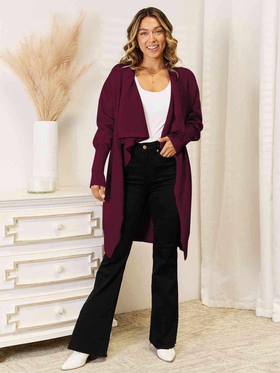 Long Sleeve Open Front Longline Cardigan BLUE ZONE PLANET