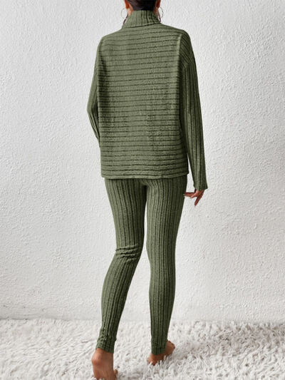 Blue Zone Planet |  Ribbed Turtleneck Top and Pants Set BLUE ZONE PLANET