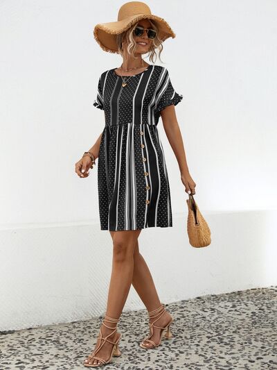 Blue Zone Planet |  Striped Polka Dot Frill Short Sleeve Mini Dress BLUE ZONE PLANET