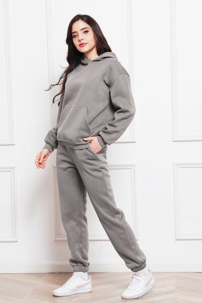 Blue Zone Planet | Drop Shoulder Long Sleeve Hoodie and Pants Set BLUE ZONE PLANET