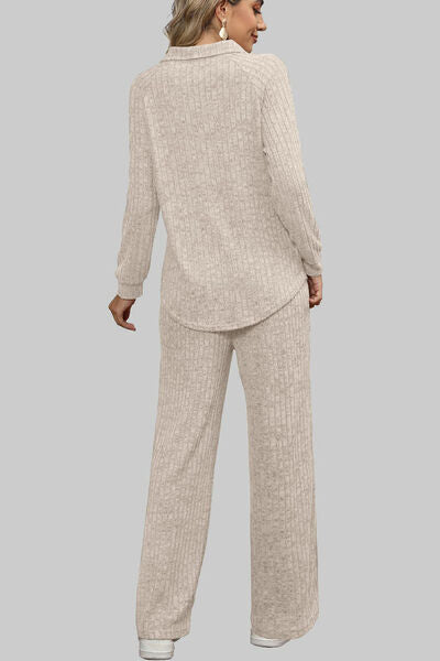 Blue Zone Planet | Ribbed Long Sleeve Top and Pocketed Pants Set BLUE ZONE PLANET