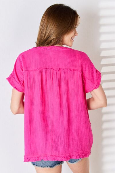 Blue Zone Planet | Zenana Full Size Raw Hem Short Sleeve Top BLUE ZONE PLANET