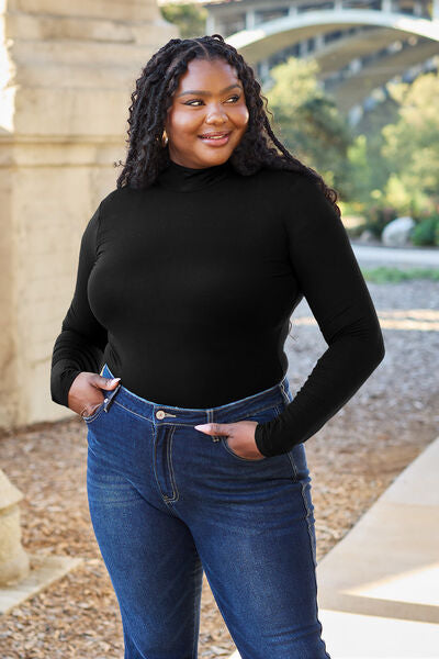 Blue Zone Planet | Basic Bae Full Size Mock Neck Long Sleeve Bodysuit BLUE ZONE PLANET
