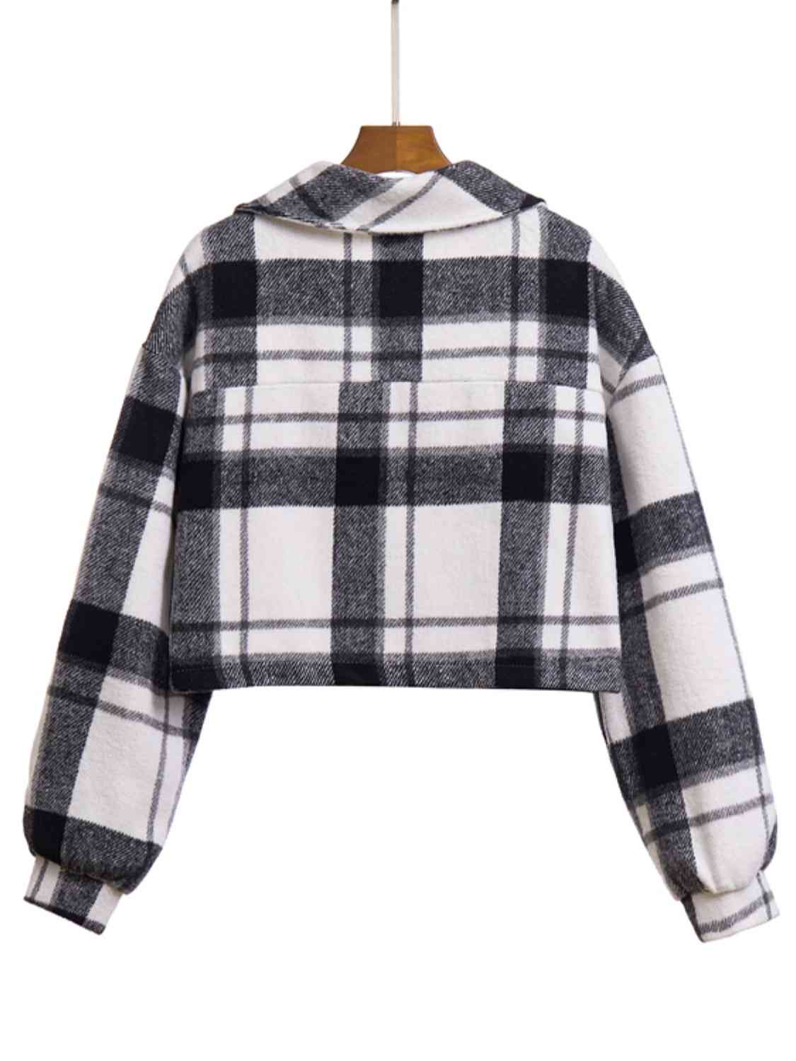 Plaid Button Front Jacket with Pockets BLUE ZONE PLANET