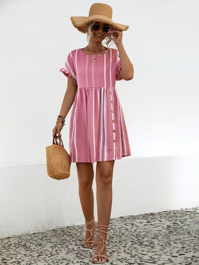 Blue Zone Planet |  Striped Polka Dot Frill Short Sleeve Mini Dress BLUE ZONE PLANET