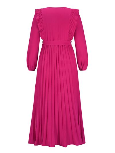 Blue Zone Planet | Pleated Surplice Tie Waist Maxi Dress BLUE ZONE PLANET
