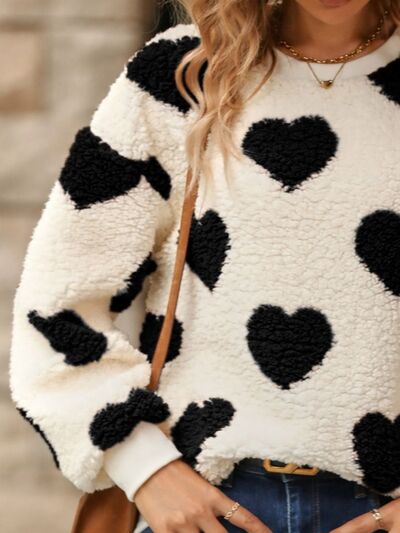 Blue Zone Planet | Fuzzy Heart Dropped Shoulder Sweatshirt BLUE ZONE PLANET