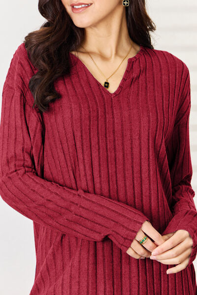 Blue Zone Planet | Basic Bae Full Size Notched Long Sleeve Top and Pants Set BLUE ZONE PLANET