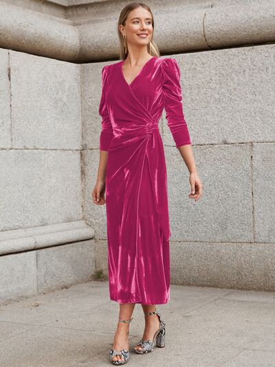 Blue Zone Planet | Surplice Puff Sleeve Midi Dress BLUE ZONE PLANET