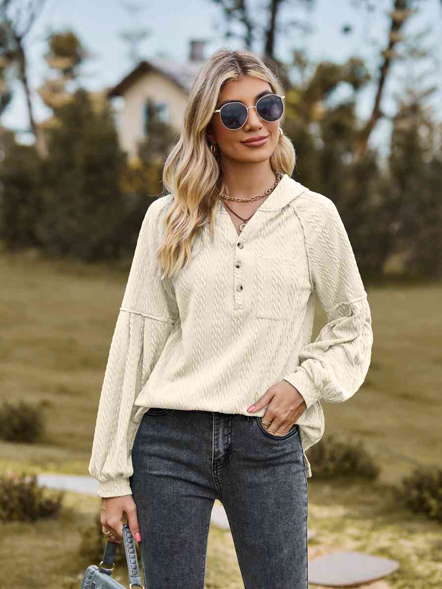 Cable-Knit Dropped Shoulder Hoodie BLUE ZONE PLANET