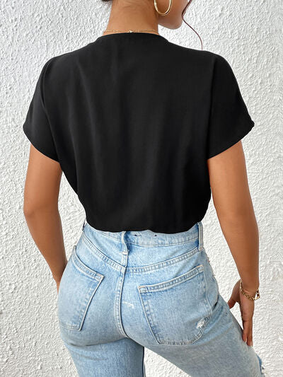 Blue Zone Planet | Surplice Short Sleeve Ruched Bodysuit BLUE ZONE PLANET
