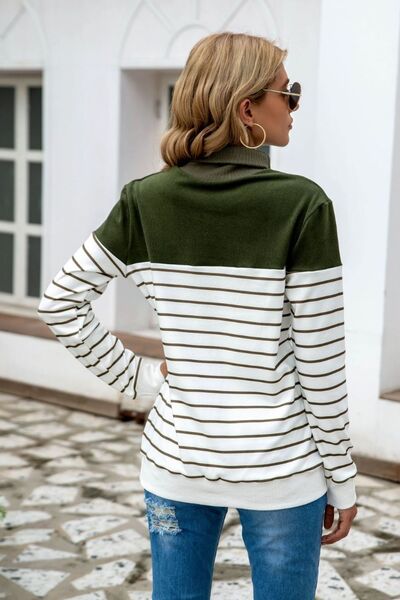 Blue Zone Planet | Striped Contrast Turtleneck Sweater BLUE ZONE PLANET